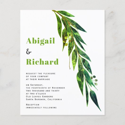 Papier BUDGET eucalyptus QR code vert faire-part de maria (Devant)