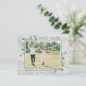 Papier Budget Eucalyptus Rustic Photo Enregistrer La Date (Debout devant)