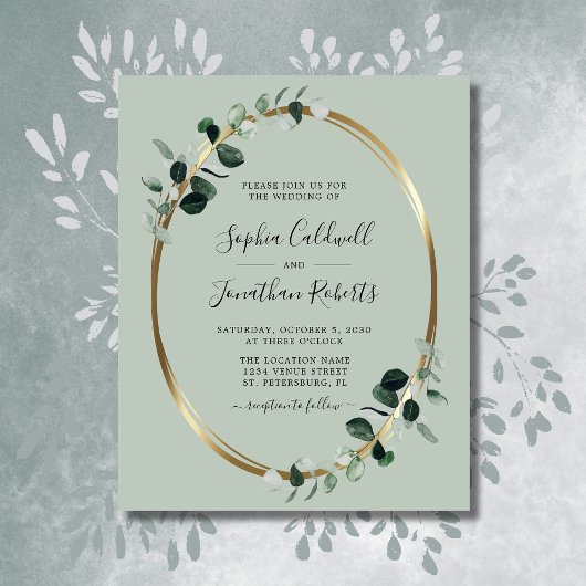 Papier Budget Eucalyptus Sage Gold Foil Invitation de mar