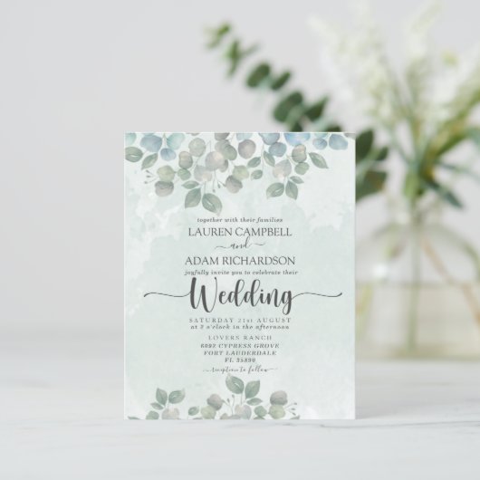 Papier Budget Eucalyptus sauge Faire-part de mariage vert (Debout devant)