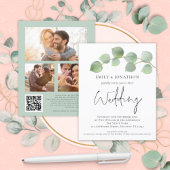 Papier BUDGET Eucalyptus Script 3 photo QR Wedding Invite