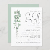 Papier Budget Eucalyptus Script 60e anniversaire Invitati (Devant / Derrière)