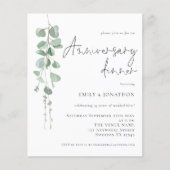 Papier Budget Eucalyptus Script Anniversaire Dîner Invita (Devant)