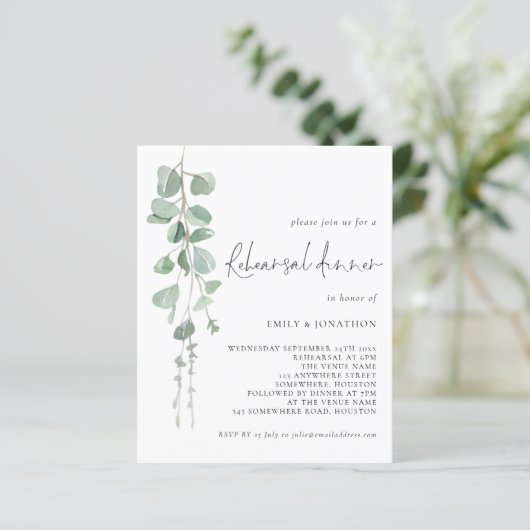 Papier Budget Eucalyptus Script de répétition Invitation (Debout devant)