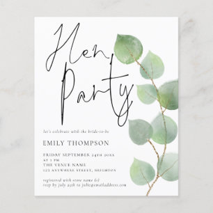 Papier Budget Eucalyptus Script Hen Party Invitation