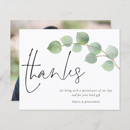 Papier Budget Eucalyptus Script Mariage photo Merci (Devant / Derrière)