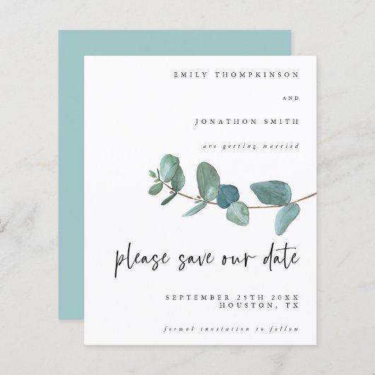 Papier Budget Eucalyptus Script Mariage Sauvegarder La Da (Devant / Derrière)