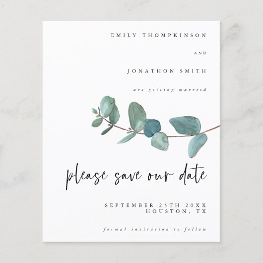 Papier Budget Eucalyptus Script Mariage Sauvegarder La Da (Devant)
