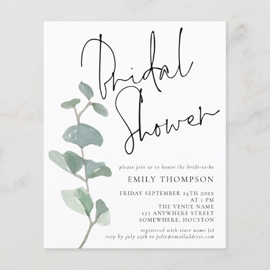 Papier Budget Eucalyptus Script nuptiale de douche Invita (Devant)