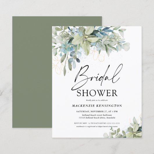 Papier Budget Eucalyptus Script nuptiale de douche Invita (Devant / Derrière)