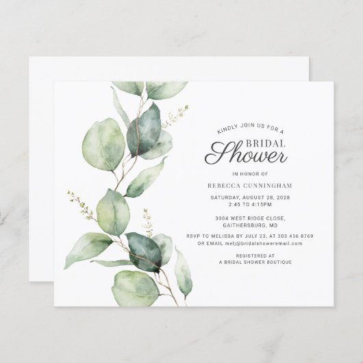 Papier Budget Eucalyptus Script nuptiale de douche Invita (Devant / Derrière)