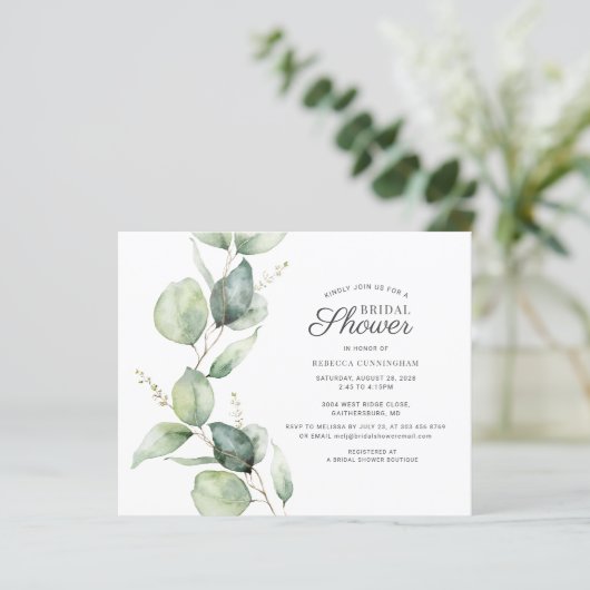 Papier Budget Eucalyptus Script nuptiale de douche Invita (Debout devant)