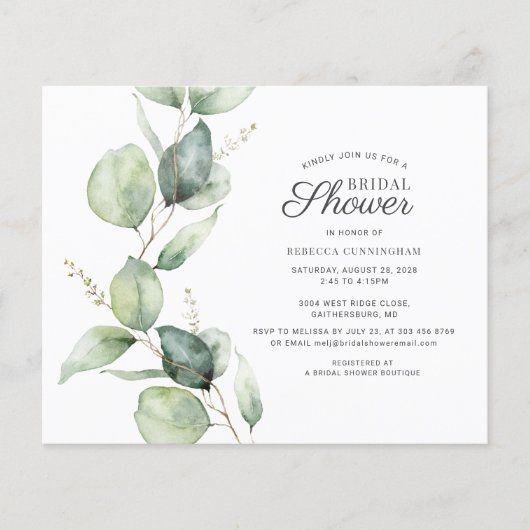 Papier Budget Eucalyptus Script nuptiale de douche Invita (Devant)