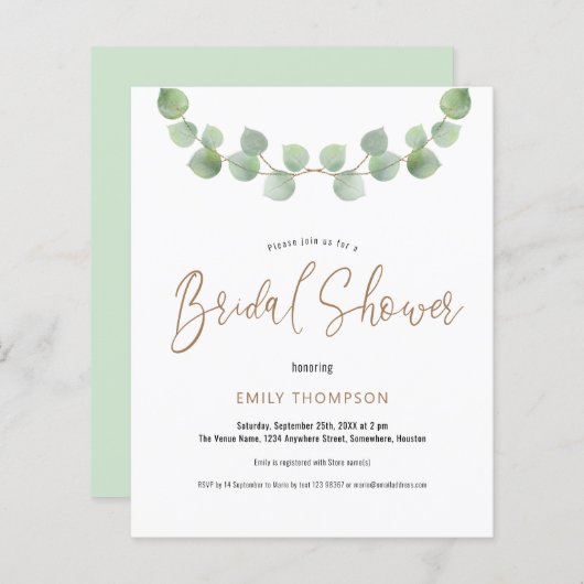 Papier Budget Eucalyptus Script nuptiale invitation douch (Devant / Derrière)
