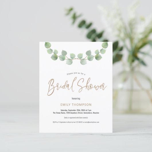 Papier Budget Eucalyptus Script nuptiale invitation douch (Debout devant)