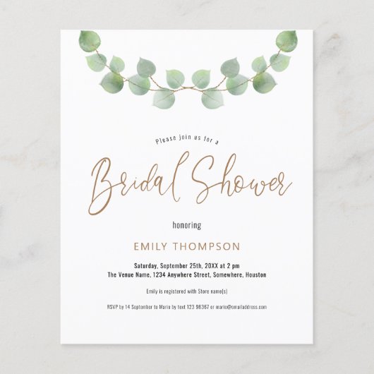Papier Budget Eucalyptus Script nuptiale invitation douch (Devant)
