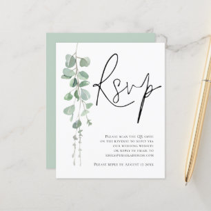 Papier Budget Eucalyptus Script QR Code Mariage RSVP Encl
