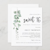 Papier Budget Eucalyptus Script Sweet 16 Invitation (Devant / Derrière)