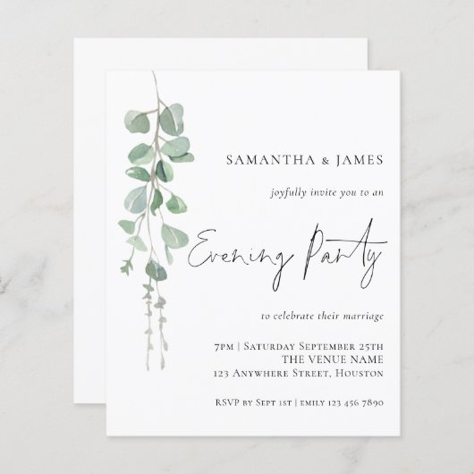 Papier Budget Eucalyptus Soirée Faire-part de mariage (Devant / Derrière)