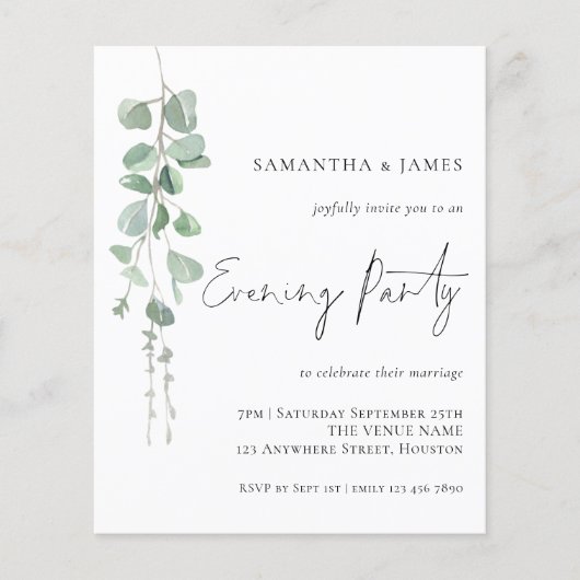 Papier Budget Eucalyptus Soirée Faire-part de mariage (Devant)
