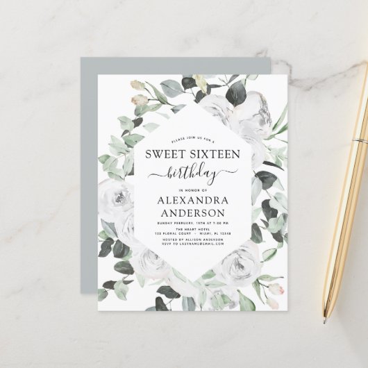 Papier Budget Eucalyptus Sweet sixteen Anniversaire (Devant/Arrière en situation)