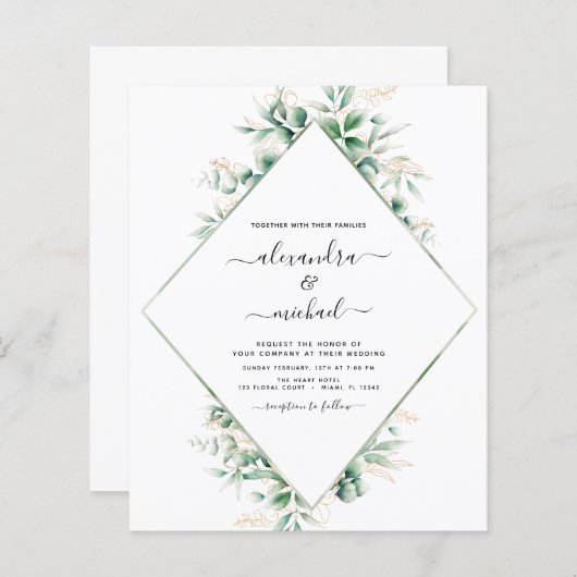 Papier Budget Eucalyptus Verdure Mariage élégant (Devant / Derrière)