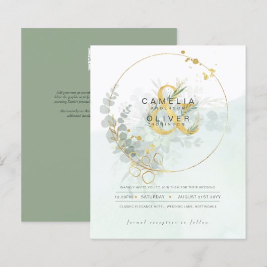 Papier BUDGET Eucalyptus Verdure Or Mariage QR CODE IN (Devant / Derrière)