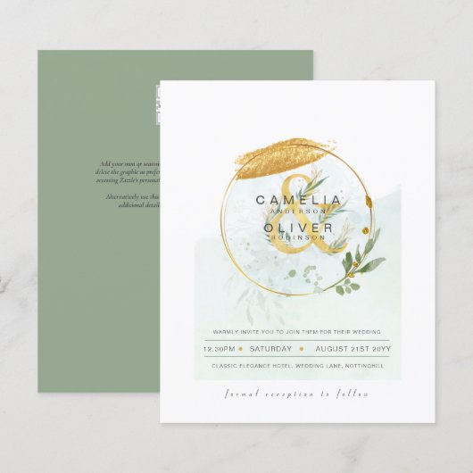 Papier BUDGET Eucalyptus Verdure Or Mariage QR CODE IN (Devant / Derrière)