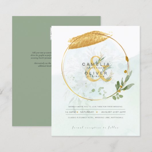 Papier BUDGET Eucalyptus Verdure Or Mariage QR CODE IN (Devant / Derrière)