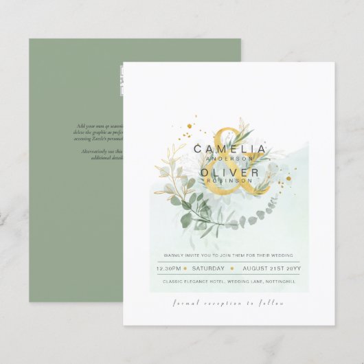 Papier BUDGET Eucalyptus Verdure Or Mariage QR CODE IN (Devant / Derrière)