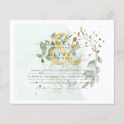 Papier BUDGET Eucalyptus Verdure Or Mariage QR CODE IN (Devant)