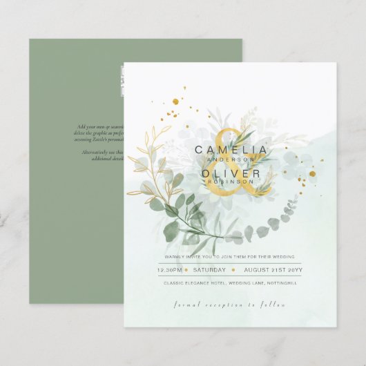 Papier BUDGET Eucalyptus Verdure Or Mariage QR CODE IN (Devant / Derrière)