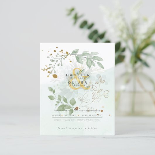 Papier BUDGET Eucalyptus Verdure Or Mariage QR CODE IN (Debout devant)