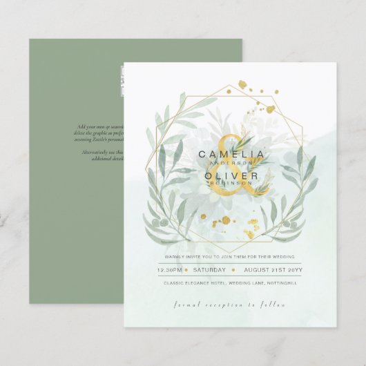 Papier BUDGET Eucalyptus Verdure Or Mariage QR CODE IN (Devant / Derrière)
