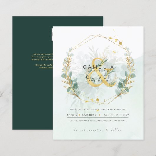 Papier BUDGET Eucalyptus Verdure Or Mariage QR CODE IN (Devant / Derrière)