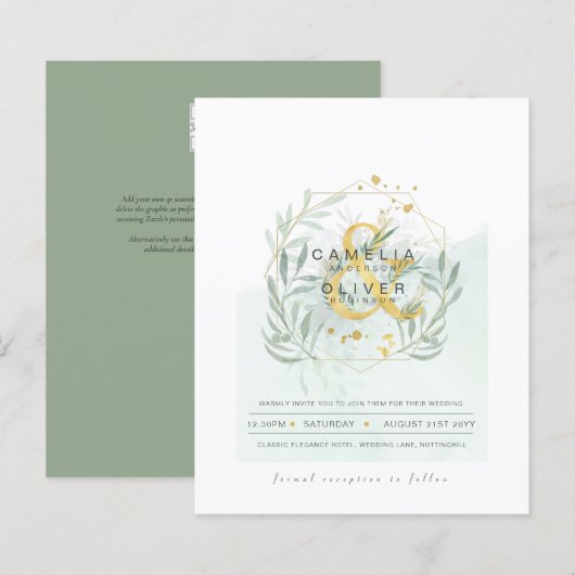 Papier BUDGET Eucalyptus Verdure Or Mariage QR CODE IN (Devant / Derrière)