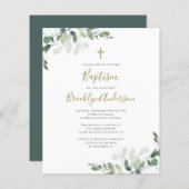 Papier Budget Eucalyptus Vert Baptême Invitation (Devant / Derrière)