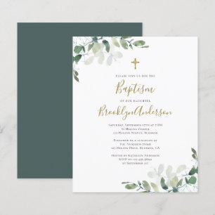 Papier Budget Eucalyptus Vert Baptême Invitation