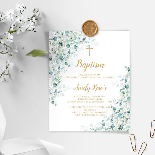 Papier Budget Eucalyptus Vert Baptême Invitation