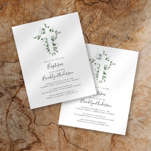 Papier Budget Eucalyptus Vert Baptême Invitation