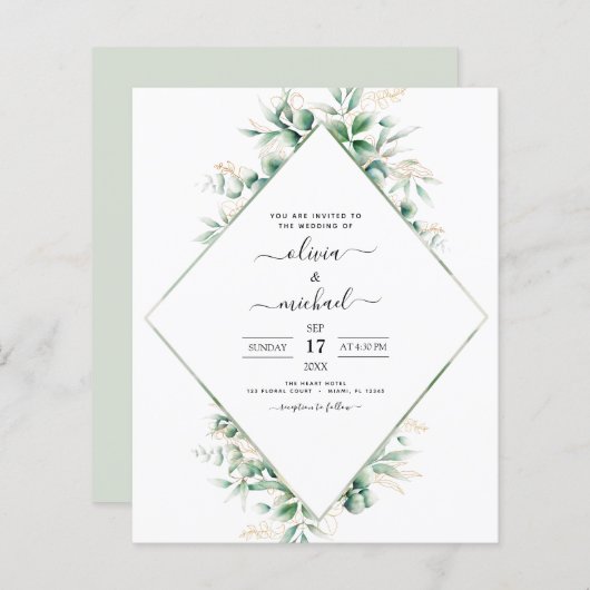 Papier Budget Eucalyptus Vert Mariage géométrique (Devant / Derrière)