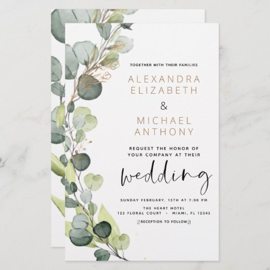 Papier Budget Eucalyptus Vert Mariage Invitations (Devant / Derrière)