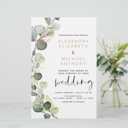 Papier Budget Eucalyptus Vert Mariage Invitations (Debout devant)