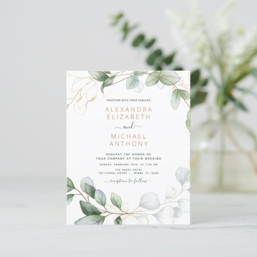 Papier Budget Eucalyptus Vert Mariage Invitations (Debout devant)