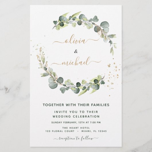 Papier Budget Eucalyptus Vert Mariage Invitations (Devant)