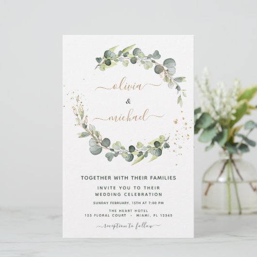 Papier Budget Eucalyptus Vert Mariage Invitations (Debout devant)