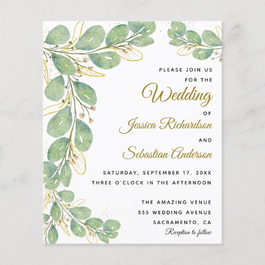 Papier Budget Eucalyptus Vert Mariage Invitations (Devant)