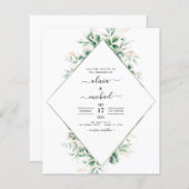 Papier Budget Eucalyptus Vert Mariage Invitations (Devant / Derrière)