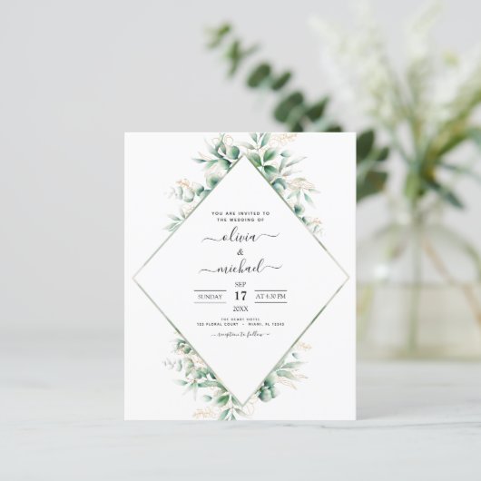 Papier Budget Eucalyptus Vert Mariage Invitations (Debout devant)
