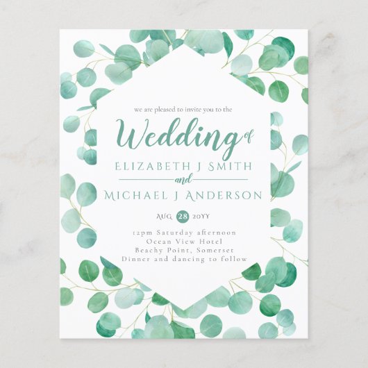 Papier Budget Eucalyptus Vert Mariage Invitations (Devant)